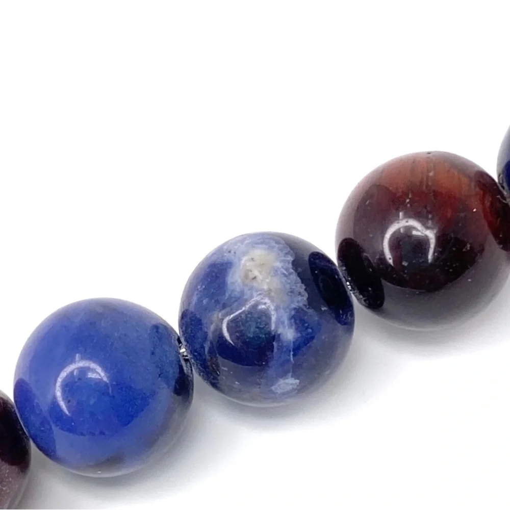 Blackjack Bracelet Beaded Sodalite & Red Tiger Eye Stainless Steel Skull New NWT